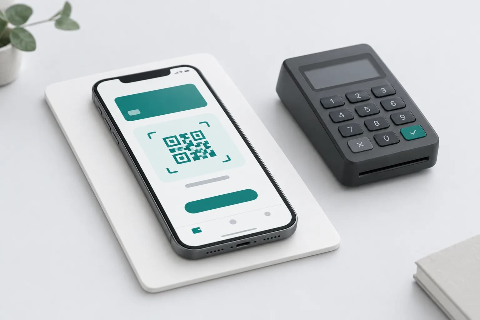 Oq kartochkadagi hamyon ilovasi ochilgan smartfon, och kulrang fon, feruza rangli urg‘u